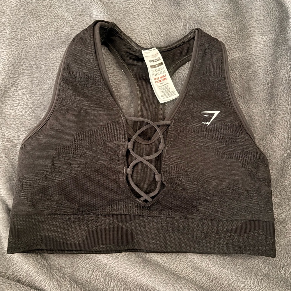 Gymshark Black Crop Top with Lace-Up Detail